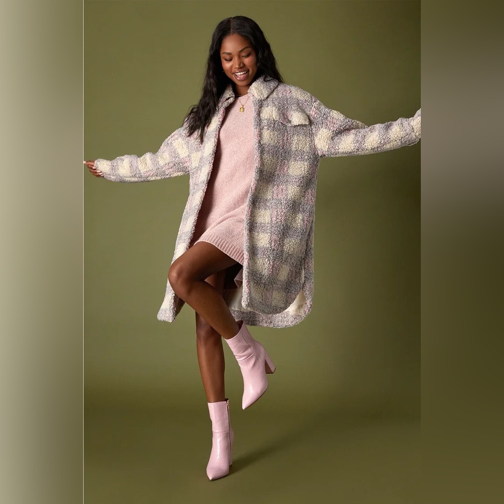 Winter Winds Beige Multi Plaid Shearling Jacket